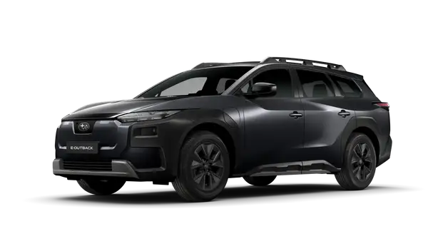 Mörkgrå Subaru E-Outback, en elbil. Inga synliga problem med denna Subaru Outback.